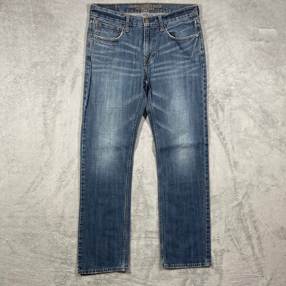 American Eagle Original Straight Jeans Mens 31(32)x34(32) Blue Medium Wash Denim